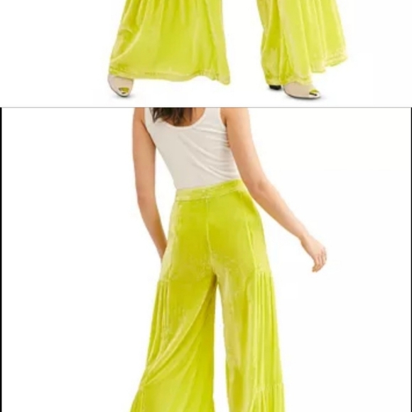 Free People Velvet Chartreuse Wide Flared Pants - Picture 2 of 6